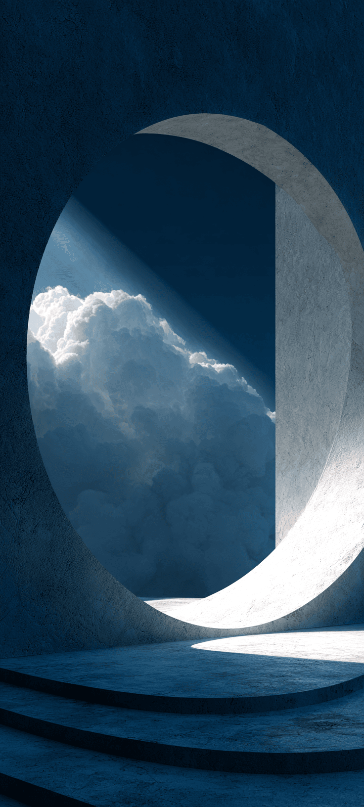 Minimalist Circular Portal Wallpaper in Deep Blue Tones