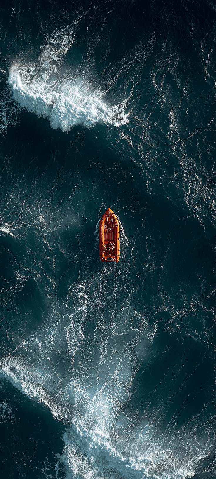 Dramatic Aerial Orange Life Raft Dark Ocean Mobile Wallpaper | Free 4K iPhone & Android Background