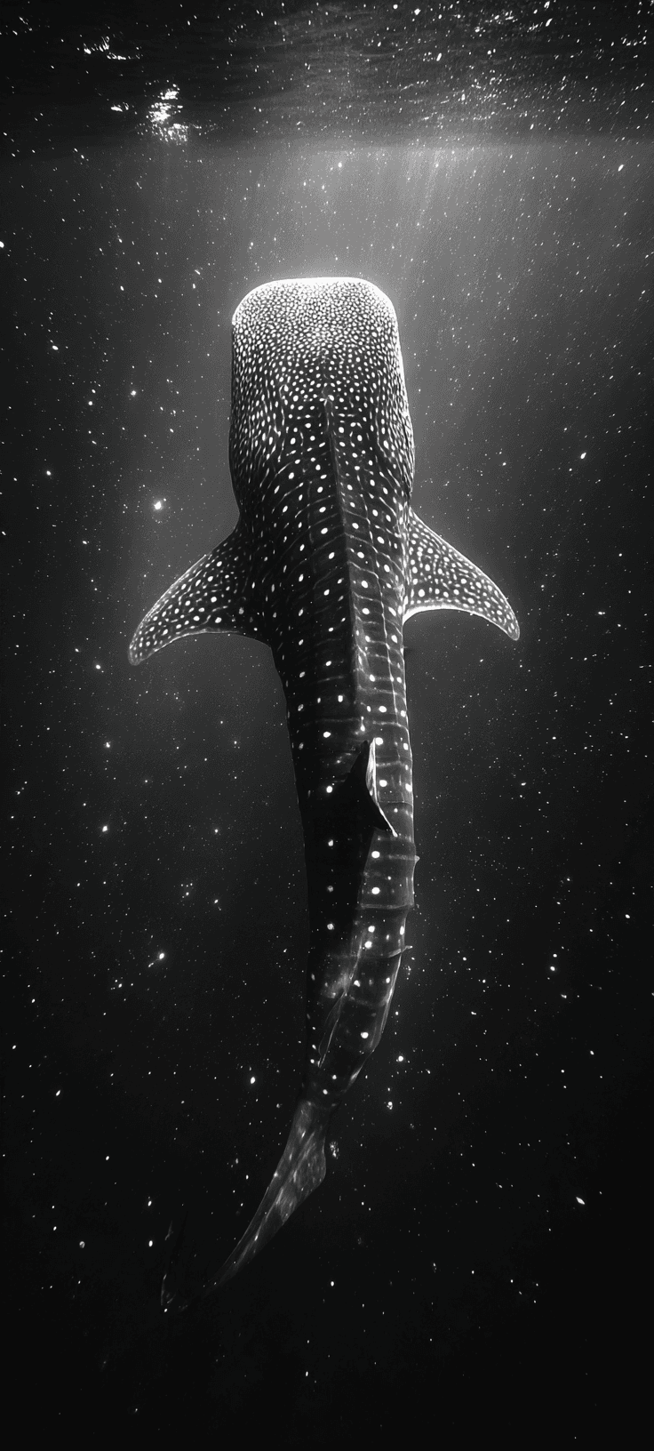 Majestic Whale Shark B&W – Aesthetic Deep Sea Phone Wallpaper