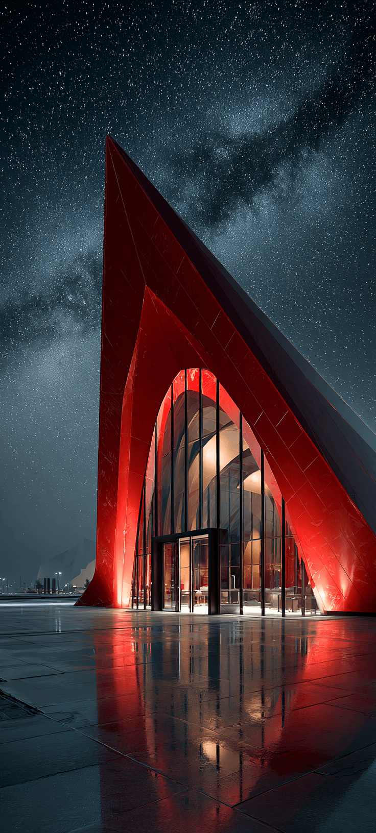 Crimson Futuristic Architecture Under the Stars — Stunning Night Wallpaper for Your Phone
