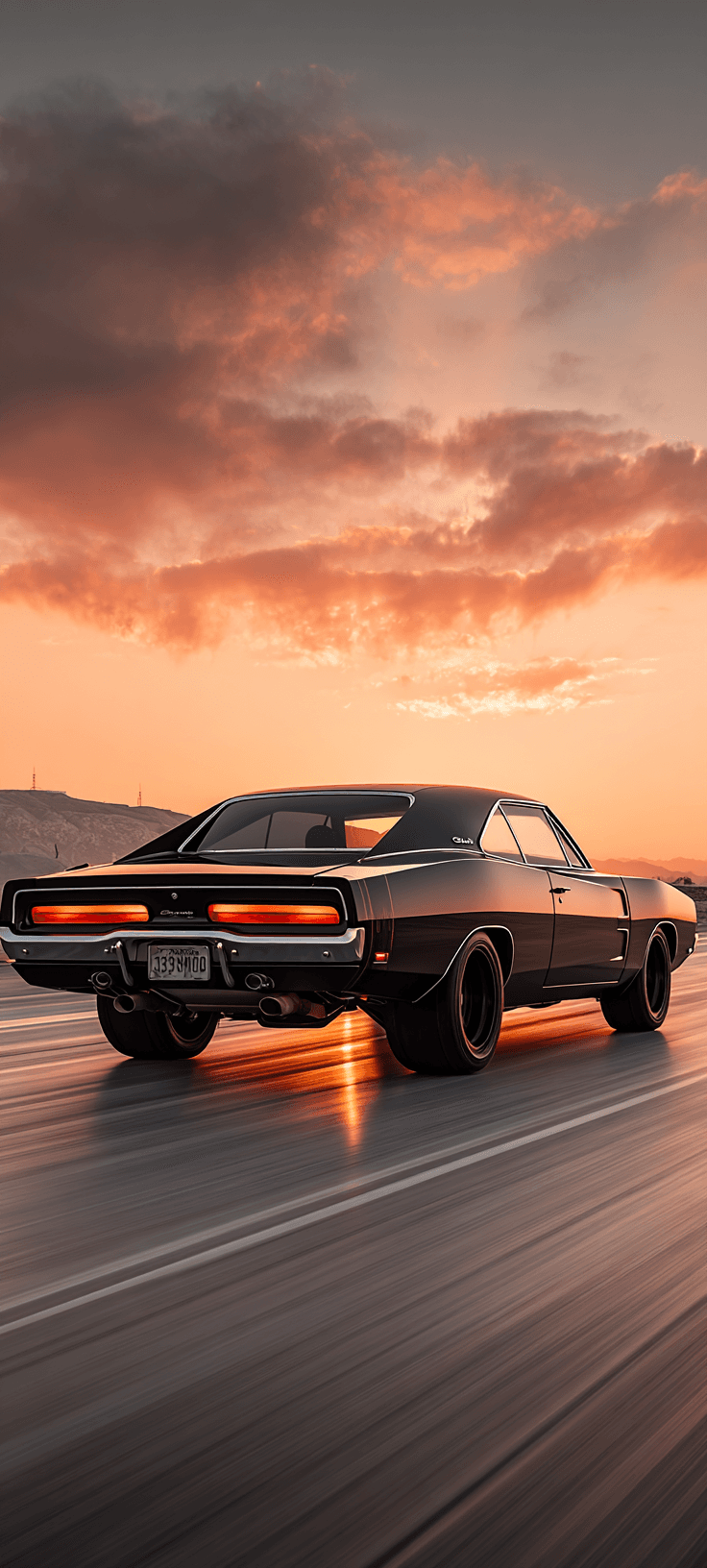 Born to Run: Classic 1970 Dodge Charger Sunset Wallpaper for Car Enthusiasts