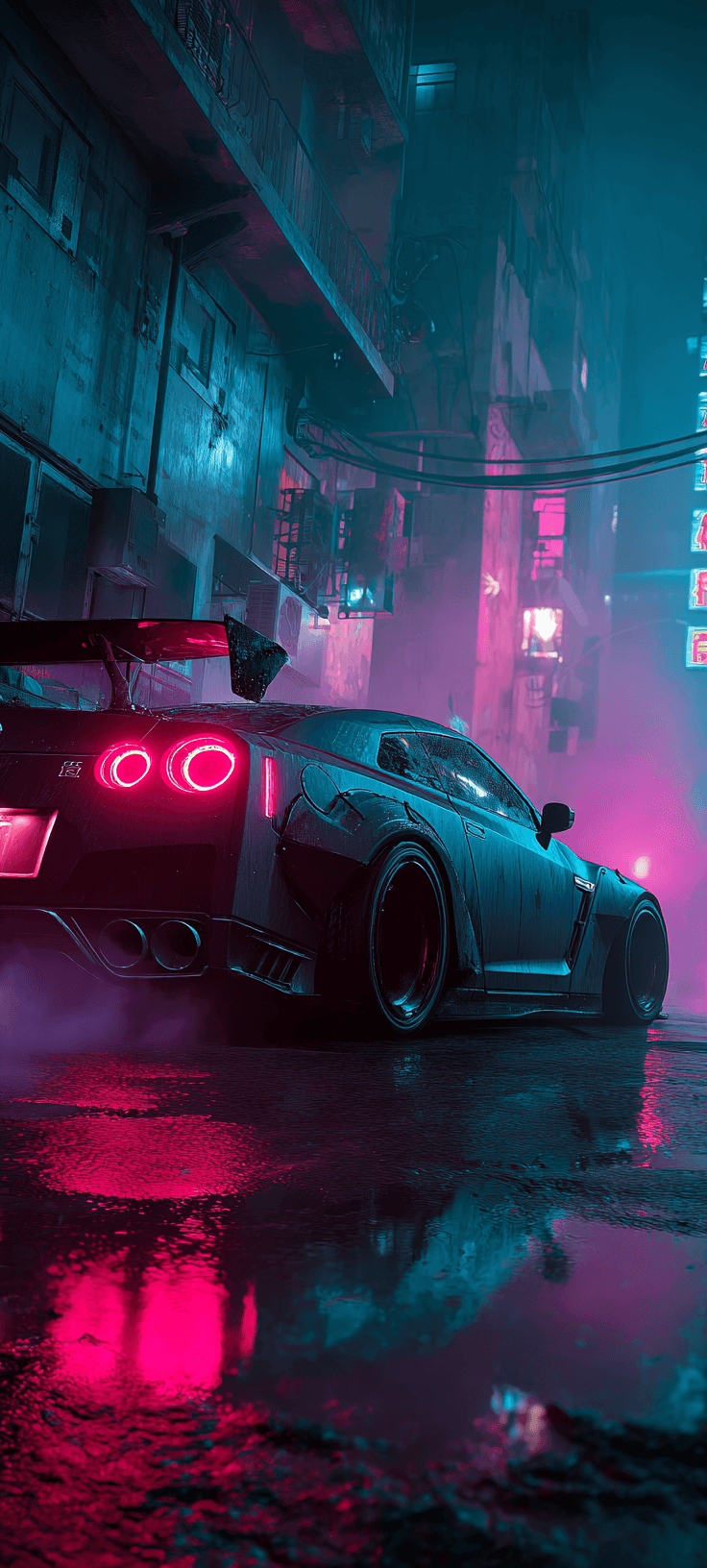 Cyberpunk Nissan GT-R R35 Tokyo Alley – Neon Aesthetic Car Wallpaper