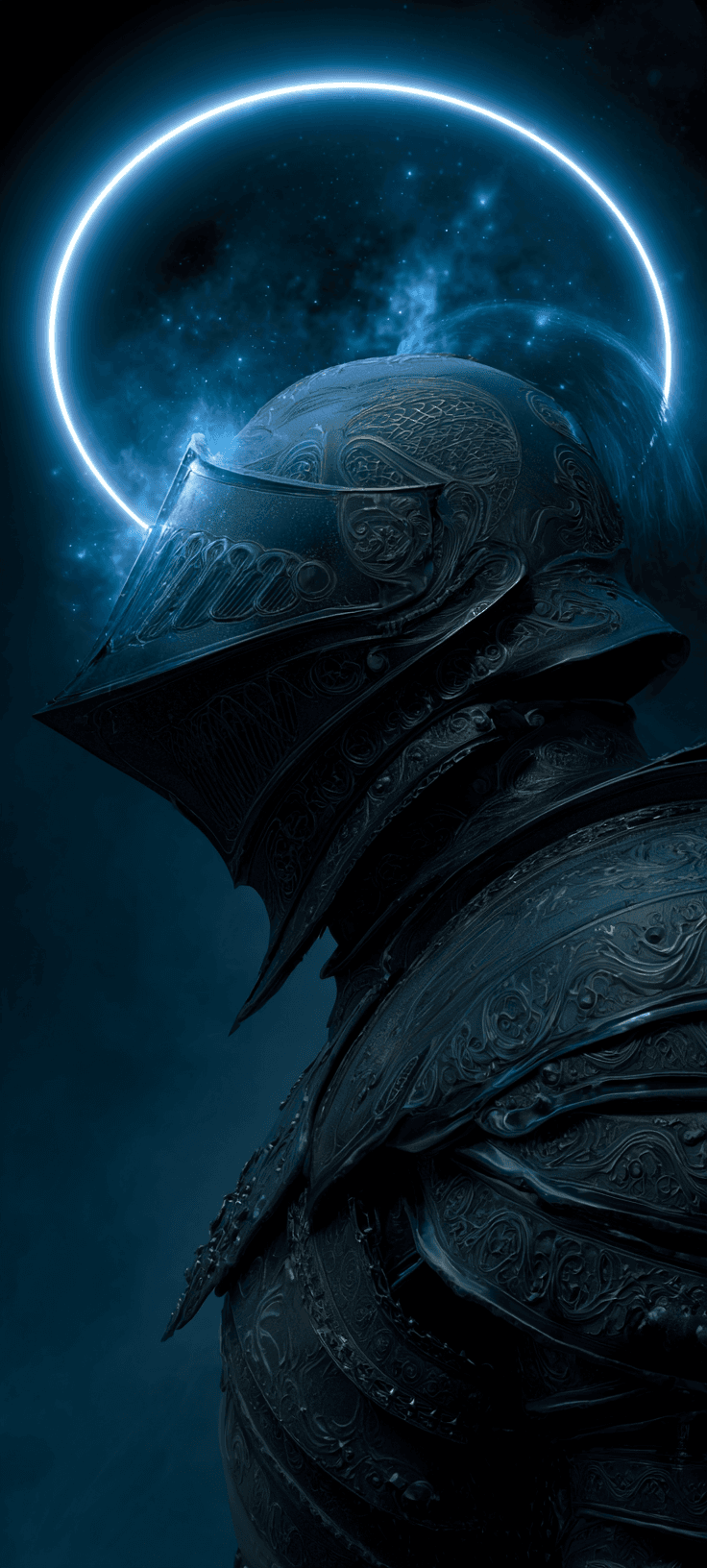 Dark Aesthetic Ornate Black Knight Cosmic Halo Wallpaper | 4K Free Phone Wallpaper for iPhone & Android