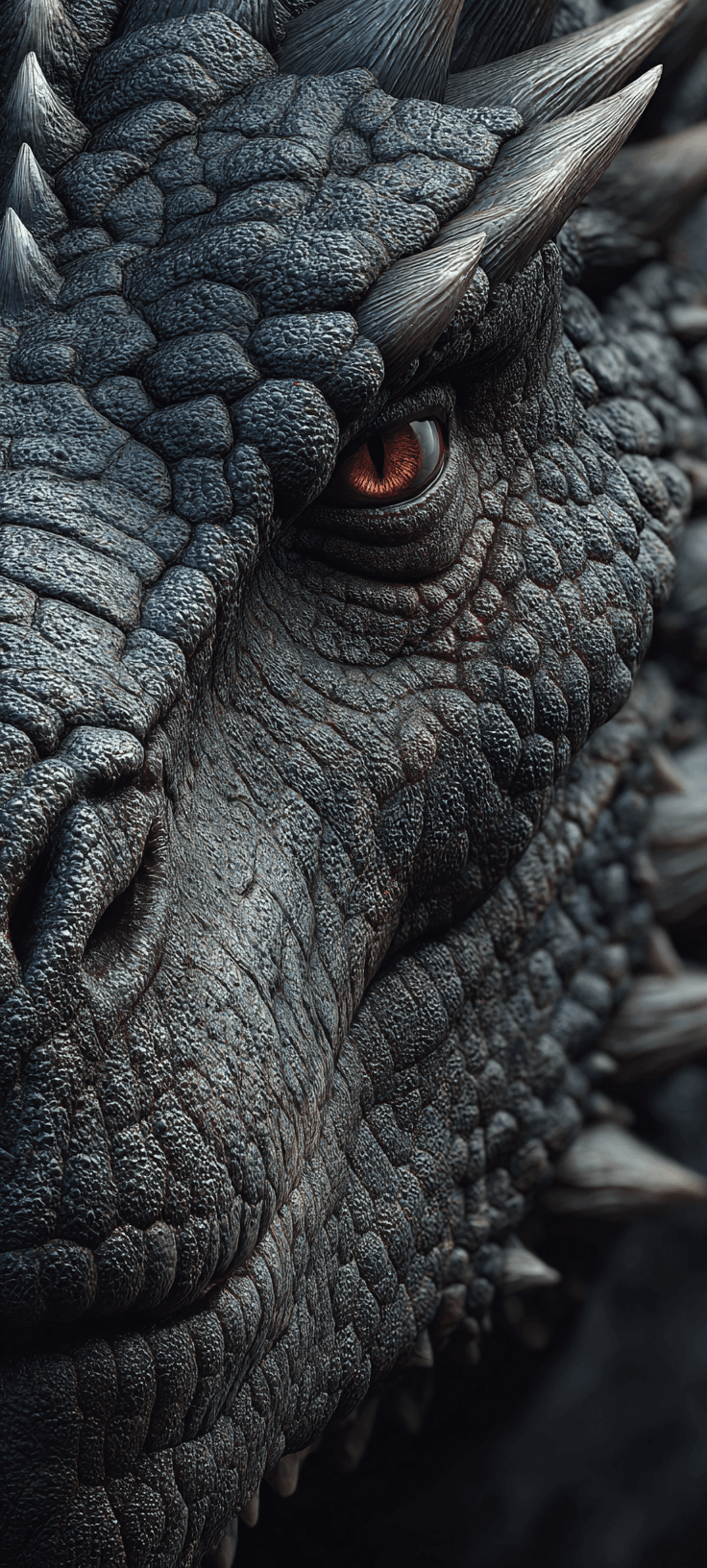 Black Dragon Close-Up Wallpaper — Dark Scale Texture & Red Eye Fantasy Art