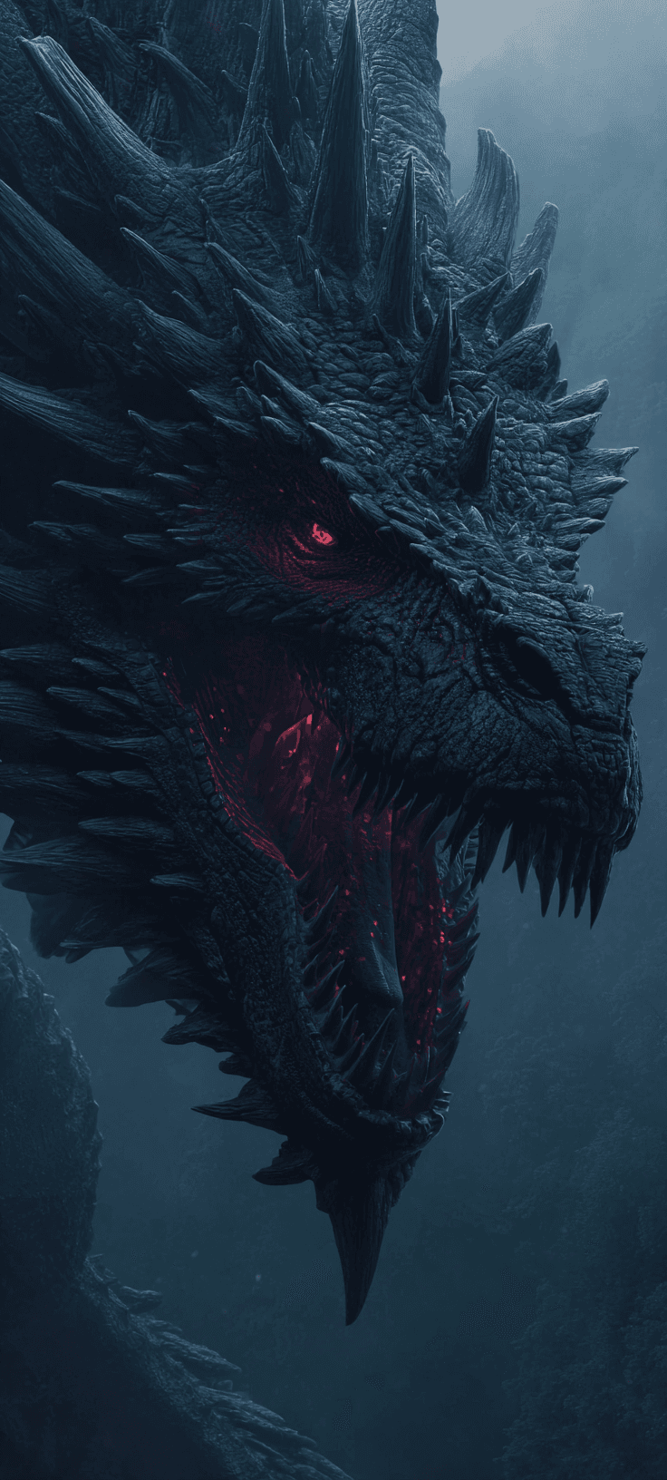 Dark Fantasy Dragon Wallpaper with Glowing Red Eyes