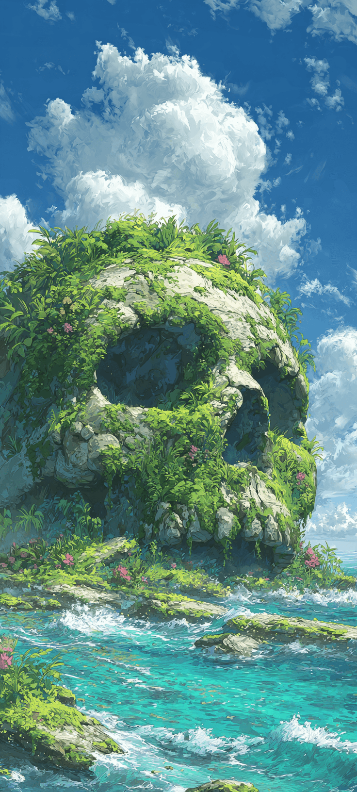 Fantasy Skull Island Wallpaper with Vibrant Ocean Scenery