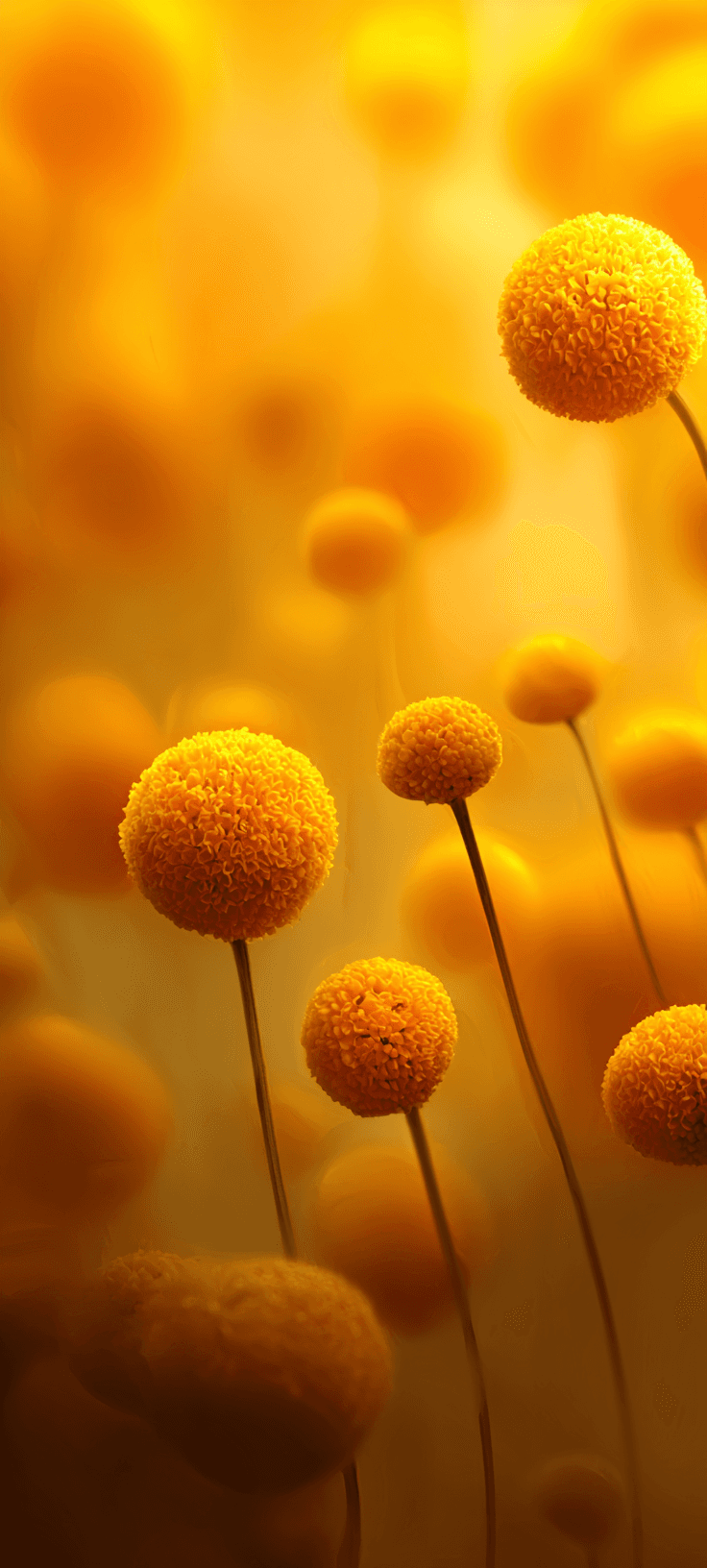 Golden Yellow Spherical Flowers Macro Wallpaper