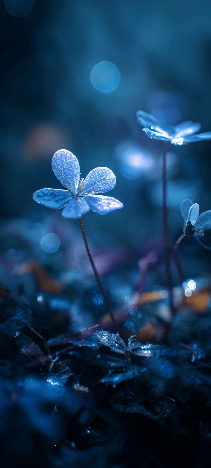 Ethereal Glowing Blue Flowers Wallpaper | Dreamcore Aesthetic 4K Mobile Background