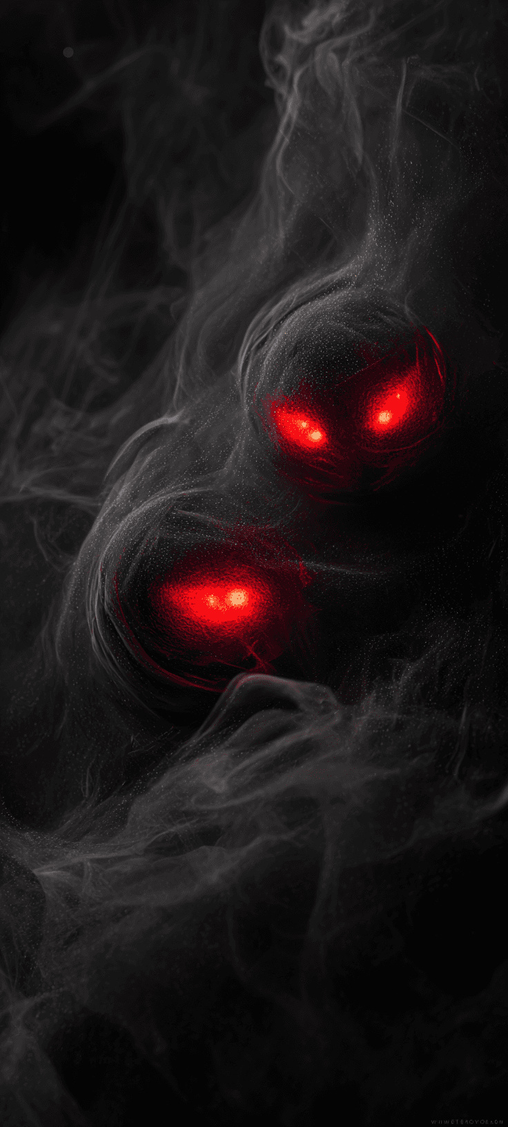 Mystic Glowing Red Orbs in Dark Smoke – Free Mobile Wallpaper
