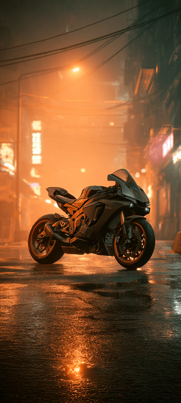Cyberpunk Motorcycle iPhone Wallpaper - Dark Aesthetic City Street