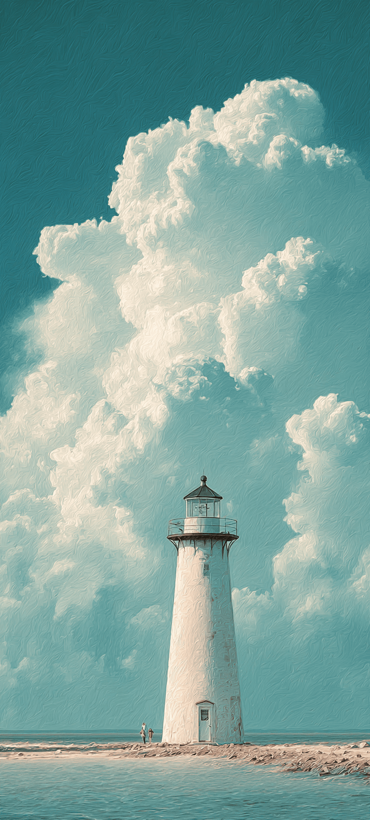 Lone Vintage White Lighthouse Wallpaper | Serene Ocean Sky 4K Mobile Background