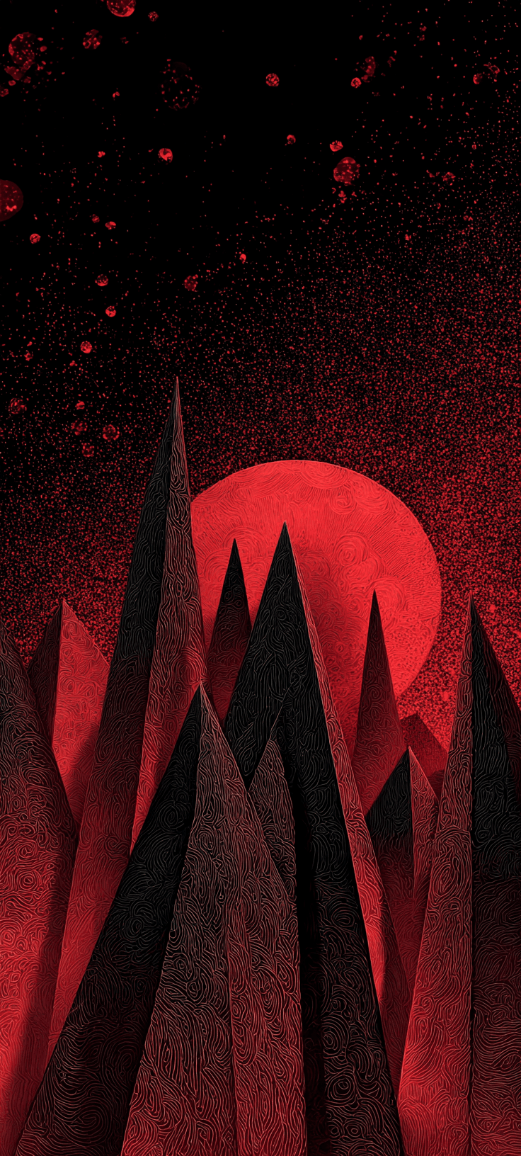 Red Moon & Volcanic Peaks: Dark Aesthetic Wallpaper for Android and iPhone
