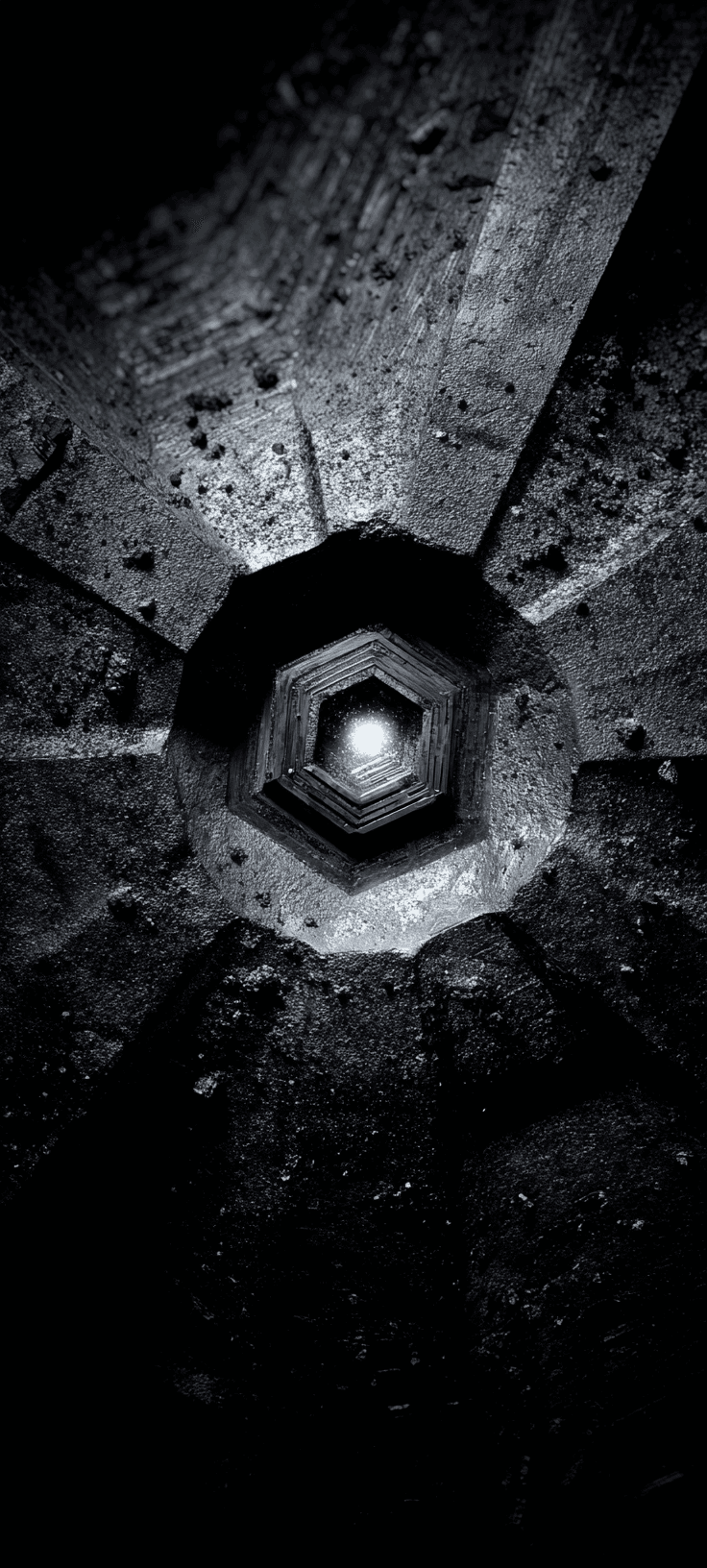 Dark Hexagonal Sci-Fi Engine Wallpaper: Moody Mechanical Aesthetic