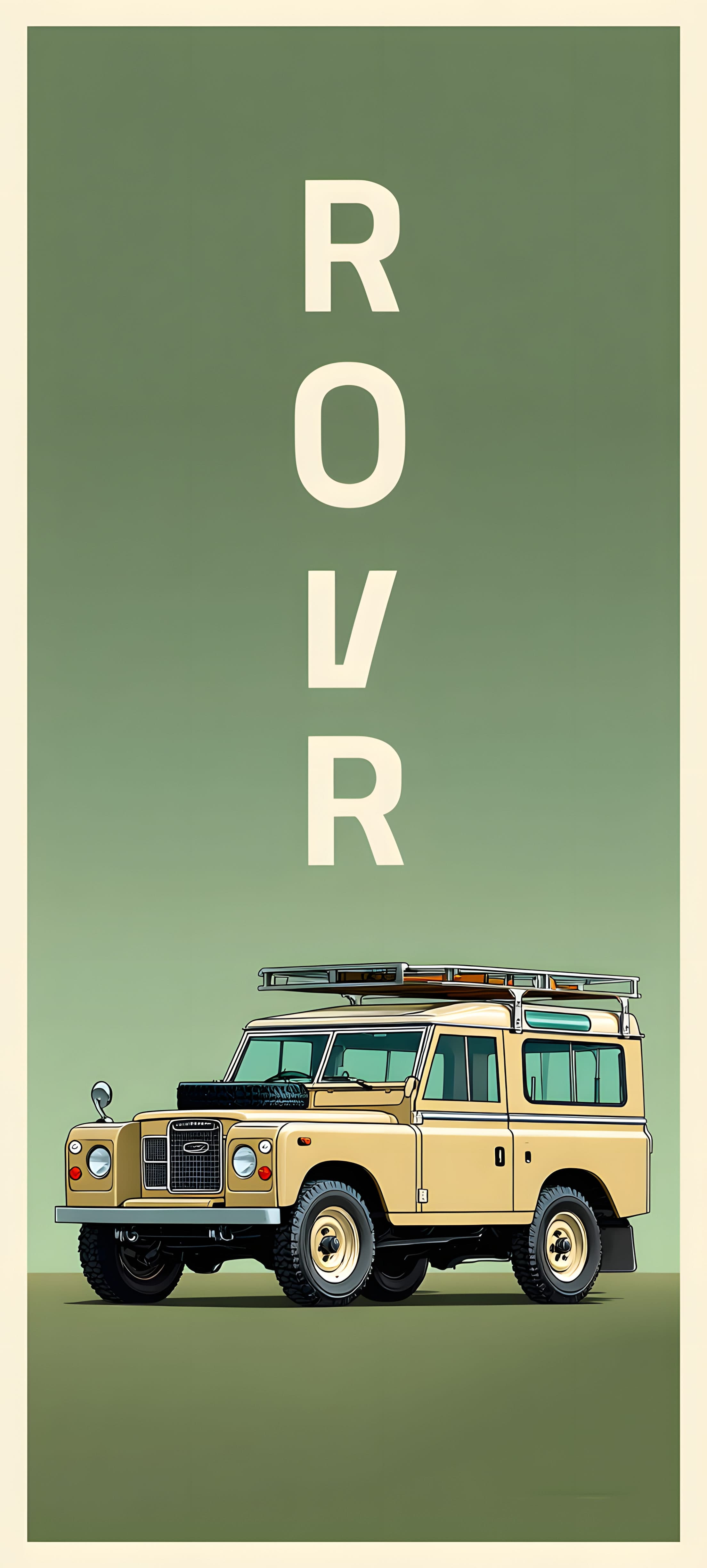 Vintage off-road vehicle on a muted green background with minimalist design and retro aesthetic