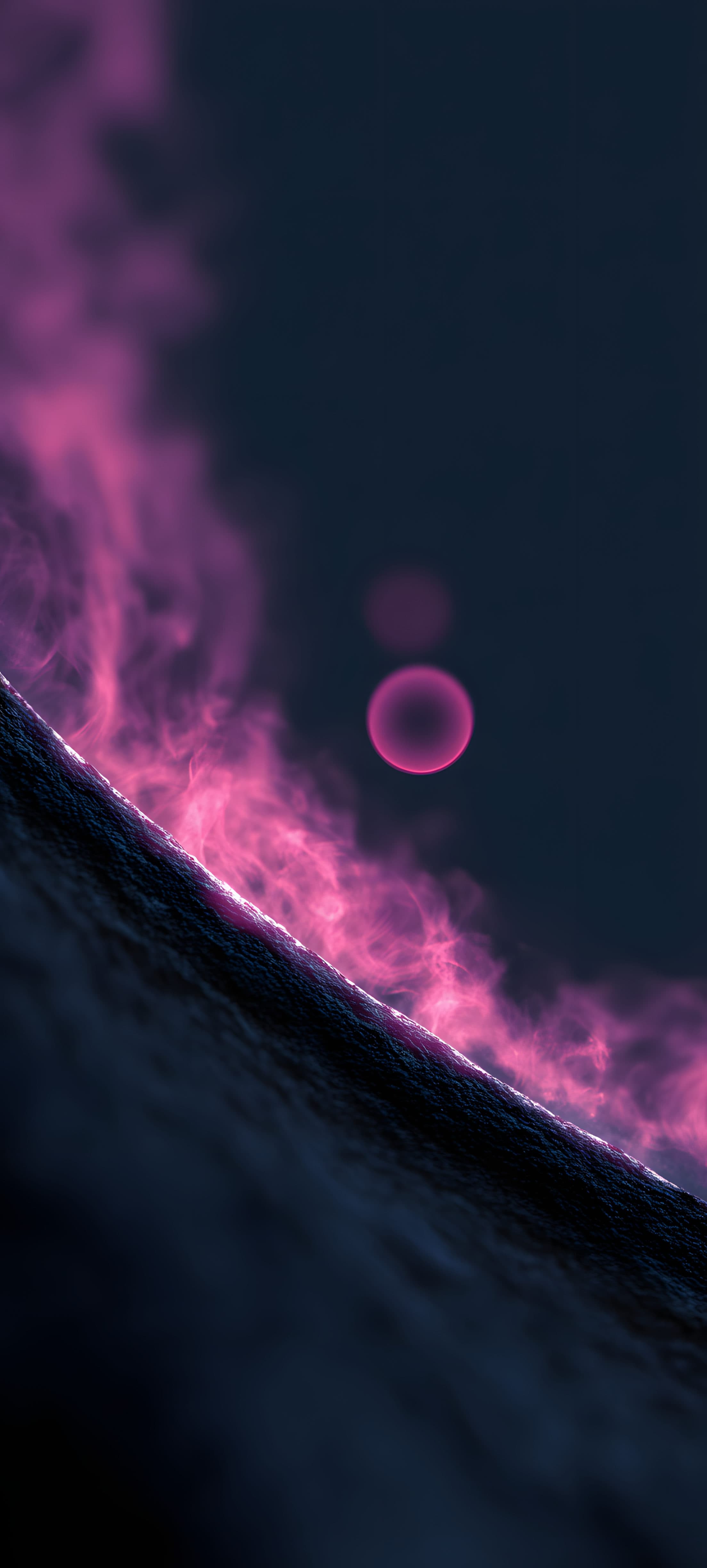 A digital art depiction of a pink nebula glowing against a dark night sky, creating a cosmic and ethereal atmosphere.